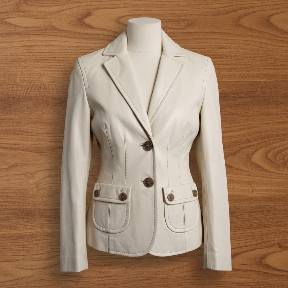 Ann Taylor Leather Blazer Off White Size 0P Petite Structured Jacket